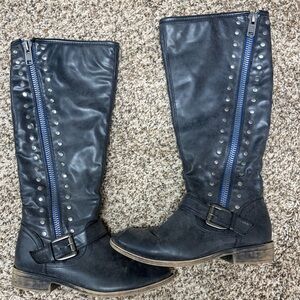 Madden Girl Black Studded Knee-High Boots